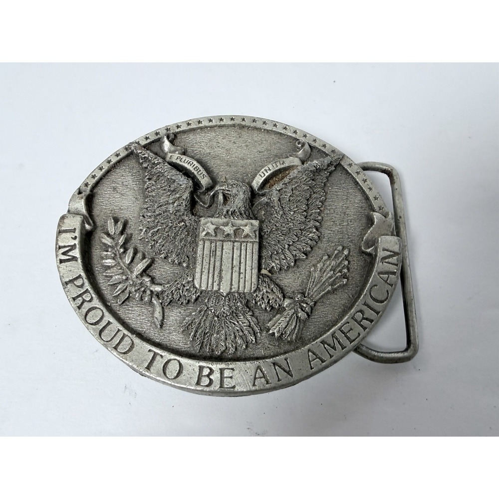 1981 Bergamot Brass Works I'm Proud To Be An American Belt Buckle